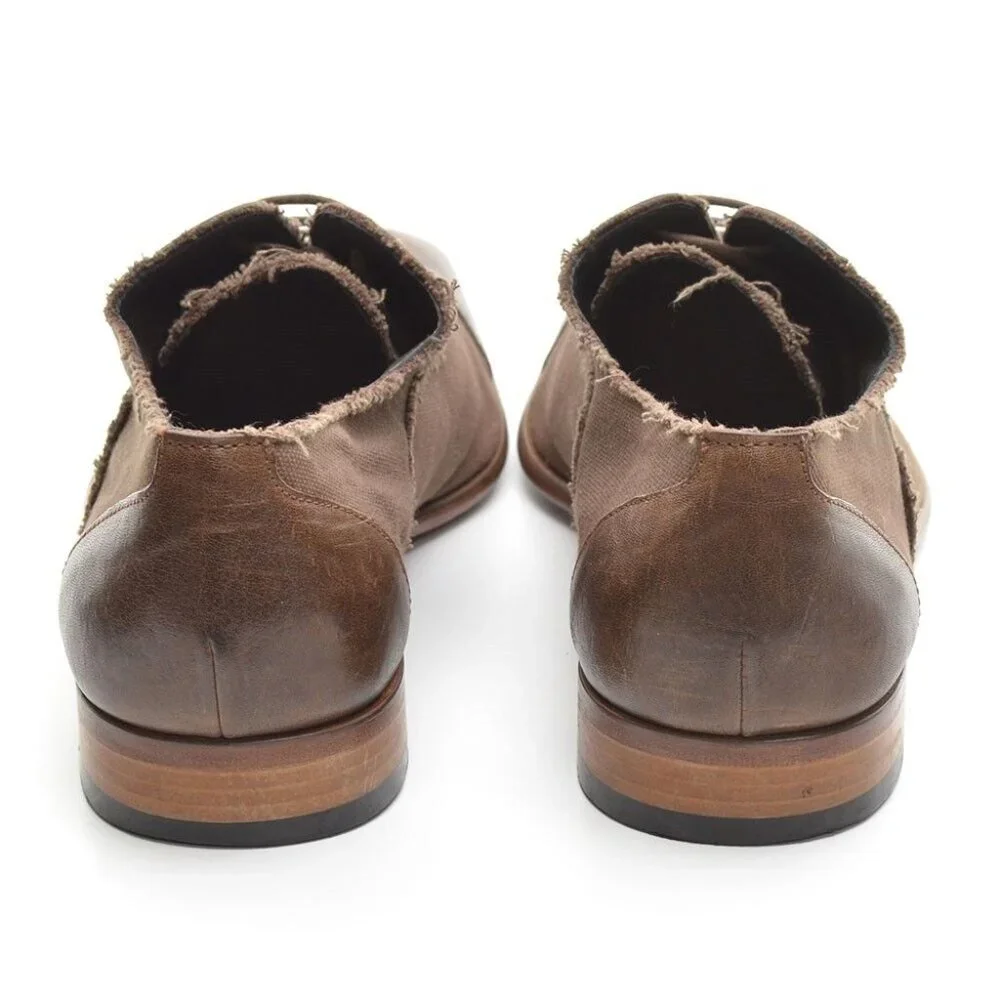 Men Lanvin Brown Leather Canvas Cap Toe Oxfords UK 9.5